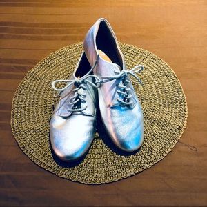 Silver Metallic Leather Derby Lace-Up Oxford